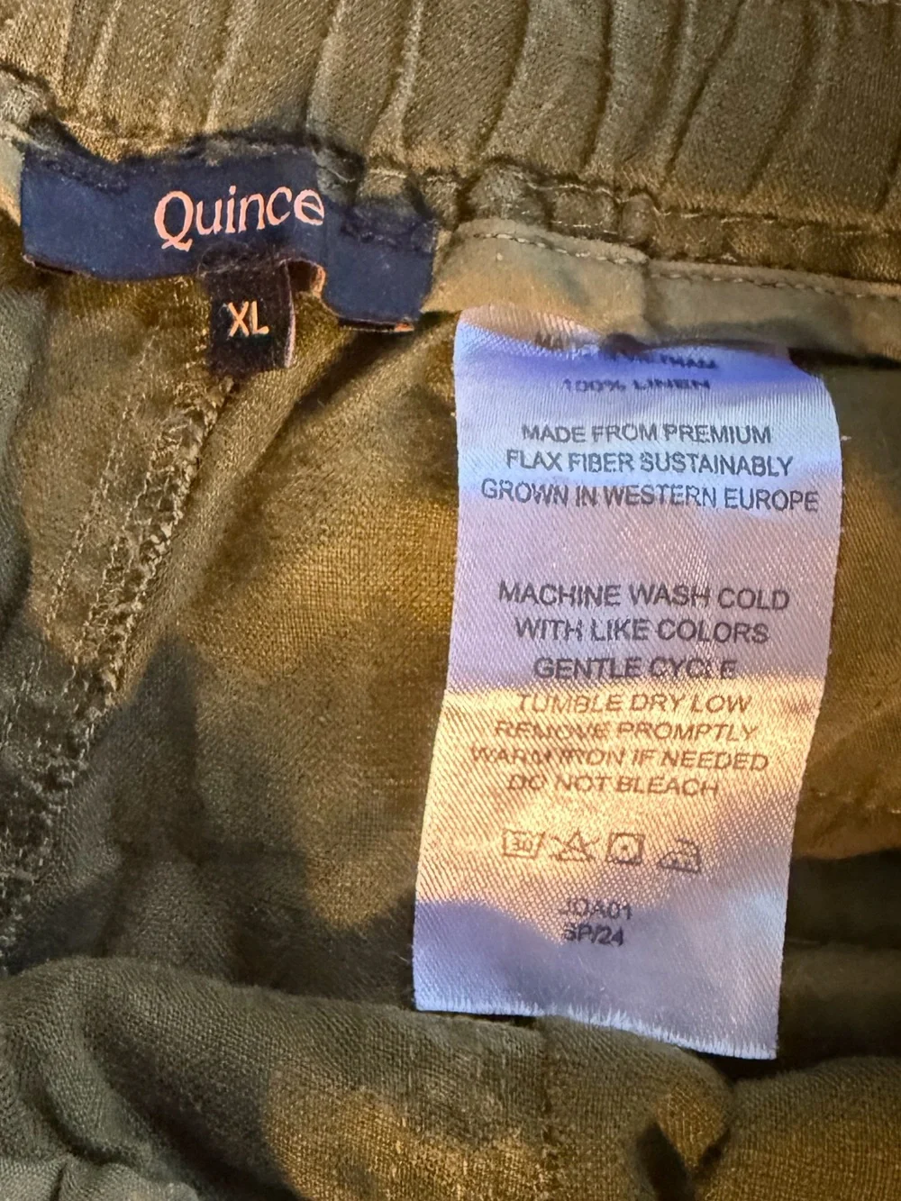 Quince | Linen Wide Leg Olive Green Pants Drawstring Chinos XL